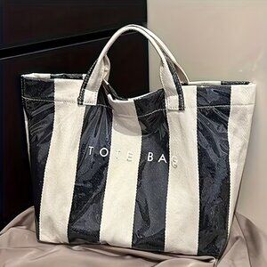 Women’s THE TOTE Handbag PVC -Black & White Striped-